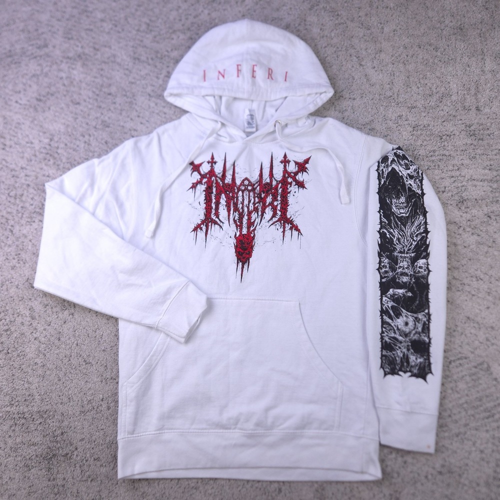 Inferi Hoodie Mens Small Band Sweatshirt Death Metal Pullover Tour Concert White